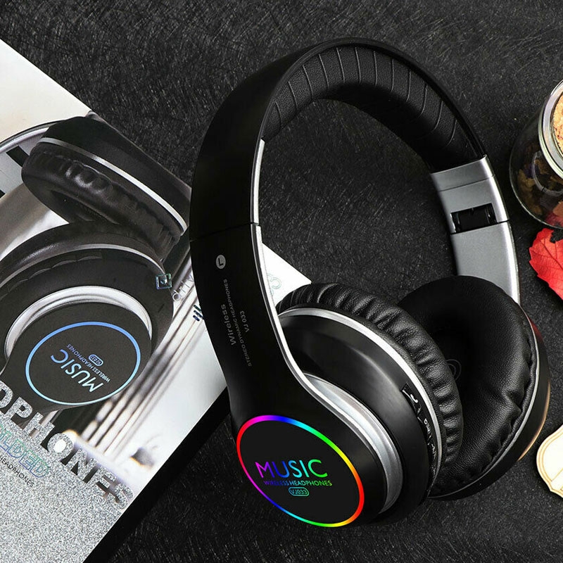 Ασύρματα & Ενσύρματα On-ear Bluetooth LED Ακουστικά - Super Bass Foldable Wireless Headphones Μαύρο